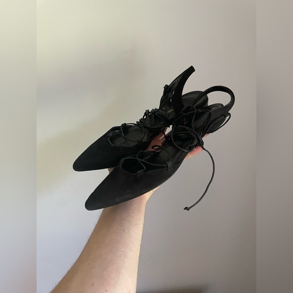 Saint Laurent Black Suede Pointed Gladiator Flats Size 38.5 - Picture 2 of 7